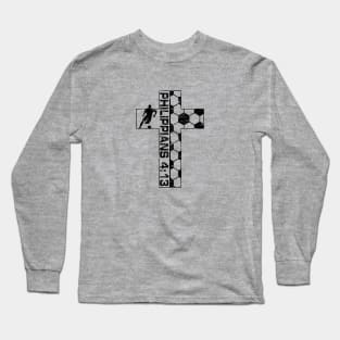 Philippians 4:13 Soccer All Things Through Christ Faith Cross Black Long Sleeve T-Shirt